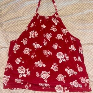 Forever 21 Y2K Red Floral Halter Top Size M